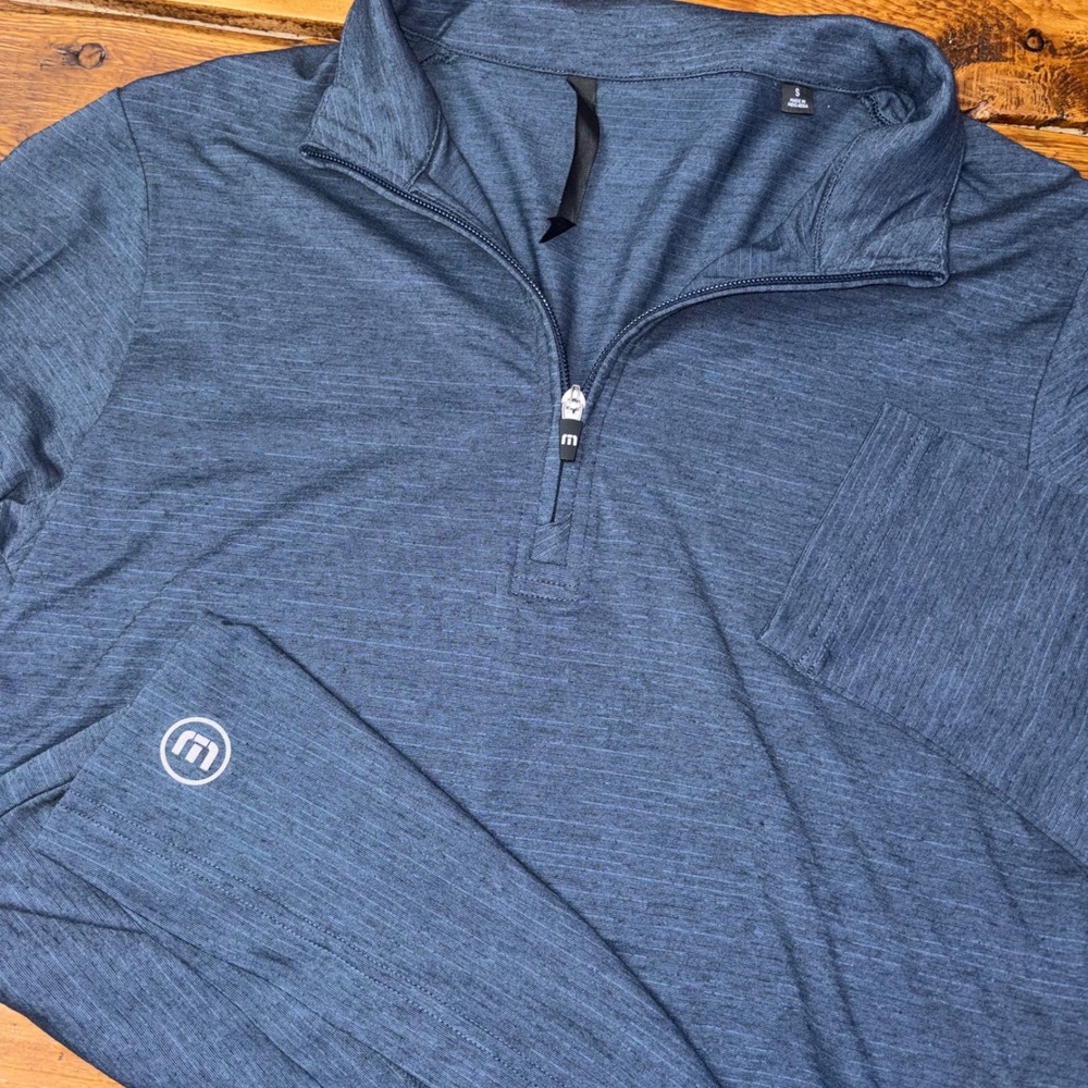 Travis Mathew Quarter Zip Pullover Mens Small Blue Heathered Long Slv Golf Shirt